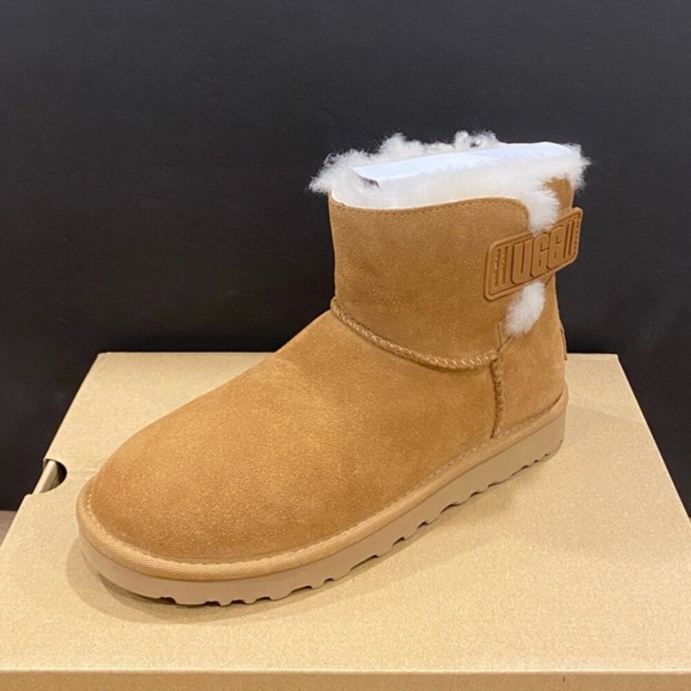UGG Women's Mini Bailey Logo Strap Chestnut Ankle Short Boots Bootie Shoes New